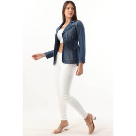 Banny Jeans Uzun Kollu Tek Düğmeli Jean Mavi Kadın Ceket