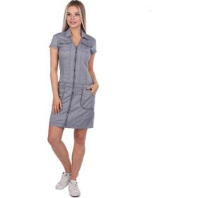 Banny Jeans Yakalı Fermuarlı Gri Jean Elbise
