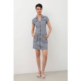 Banny Jeans Yakalı Fermuarlı Gri Jean Elbise