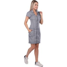 Banny Jeans Yakalı Fermuarlı Gri Jean Elbise