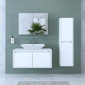Banos 1722 Roomart Mat Beyaz 100 cm Lavabolu Mdf Banyo Dolabı Seti