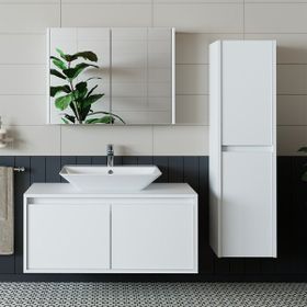 Banos 1722 Roomart Mat Beyaz 100 cm Lavabolu Mdf Banyo Dolabı Seti