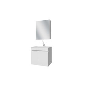 Banos AL3 Ayaksız 2 Kapaklı Lavabolu Beyaz Mdf 65 cm Aynalı Üst Banyo Dolabı