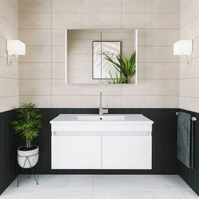 Banos AL3 Lavabolu Beyaz 100 cm Aynalı Banyo Dolabı Takımı