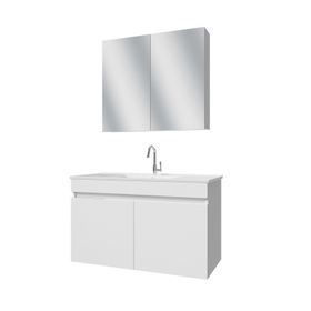 Banos AL3 Lavabolu Beyaz 100 cm Aynalı Banyo Dolabı Takımı