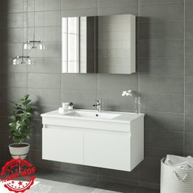 Banos AL3 Lavabolu Beyaz 100 cm Aynalı Banyo Dolabı Takımı