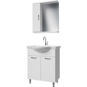 Banos KL1 65 cm Metal Ayaklı 2 Kapaklı Lavabolu Beyaz Mdf Banyo Dolabı Seti