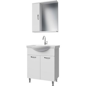 Banos KL1 65 cm Metal Ayaklı 2 Kapaklı Lavabolu Beyaz Mdf Banyo Dolabı Seti