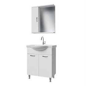 Banos KL1 65 cm Metal Ayaklı 2 Kapaklı Lavabolu Beyaz Mdf Banyo Dolabı Seti