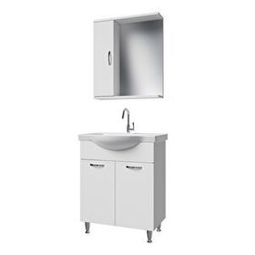 Banos KL1 65 cm Metal Ayaklı 2 Kapaklı Lavabolu Beyaz Mdf Banyo Dolabı Seti