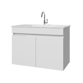 Banos LD3 Ayaksız 2 Kapaklı Lavabolu Beyaz 85 cm Banyo Dolabı