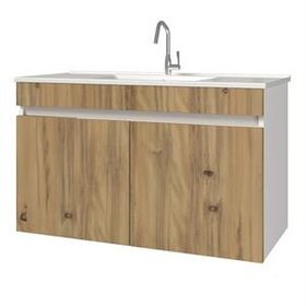 Banos LD3 Ayaksız 2 Kapaklı Lavabolu Ceviz 100 cm Banyo Dolabı