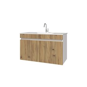 Banos LD3 Ayaksız 2 Kapaklı Lavabolu Ceviz 100 cm Banyo Dolabı