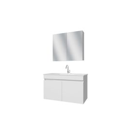 Banos Roomart AL3 Ayaksız 2 Kapaklı Lavabolu Beyaz Mdf 100 cm Banyo Dolabı Aynalı Üst Dolabı