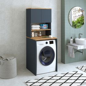 Banos Roomart CD10 Mat Antrasit Ahşap 3 Raflı 2 Kapaklı Banyo Dolabı
