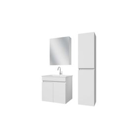 Banos TM3 Ayaksız 2 Kapaklı Lavabolu Beyaz Mdf 65 cm Banyo Dolabı Aynalı Üst Dolap Boy Dolabı