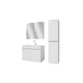 Banos TM3 Ayaksız 2 Kapaklı Lavabolu Beyaz Mdf 85 cm Banyo Dolabı Aynalı Üst Dolap Boy Dolabı