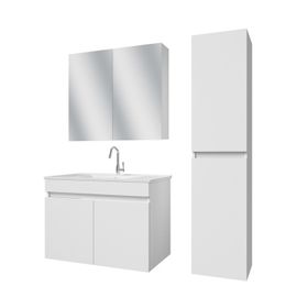 Banos TM3 Lavabolu Beyaz 85 cm Aynalı Banyo Dolabı Takımı