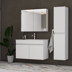 Banos TM3 Lavabolu Beyaz 85 cm Aynalı Banyo Dolabı Takımı