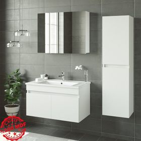 Banos TM3 Lavabolu Beyaz 85 cm Aynalı Banyo Dolabı Takımı