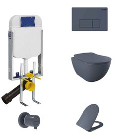 Banyovit Creavit Gömme Rezervuar Creavit Free Rim-Off Kanalsız Asma Klozet Basalt Mat FE322-00BM00E-0000 Tam Takım Set