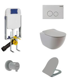 Banyovit Creavit Gömme Rezervuar Creavit Free Rim-Off Kanalsız Asma Klozet Cool Grey Mat FE322-00CG00E-0000 Tam Takım Set