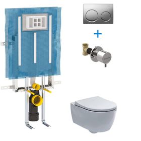 Banyovit Geberit 8 cm Kombifix Metal Ayaklı Seti 110.174.00.1 ve Geberit İcon Rimfree Kanalsız Asma Klozet ve Yavaş Kapanır Kapak 501.659.00.1 Alpha Gömme Rezervuar