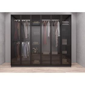 Baramolife GACS2 Süper Camlı 6 Kapaklı Antrasit 240 cm Gardrop