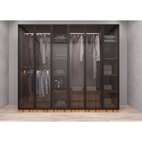 Baramolife GACS4 Süper Camlı 6 Kapaklı Ceviz 270 cm Gardrop