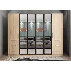 Baramolife GACT4 Trend Camlı 6 Kapaklı Meşe 230 cm Gardrop