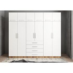 Baramolife GAT10 Trend 6 Kapaklı Ceviz Beyaz 270 cm Gardrop