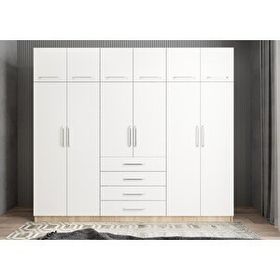 Baramolife GAT7 Trend 6 Kapaklı Meşe Beyaz 208 cm Gardrop