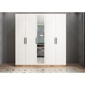 Baramolife GBL9 Bar Beş Kapaklı Çam Beyaz 200 cm Gardrop