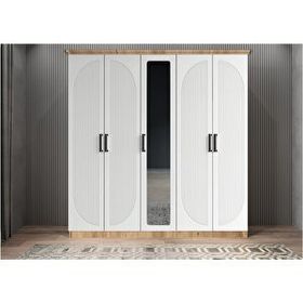 Baramolife GBMH3 Harika Membran Beş Kapaklı Çam Beyaz 175 cm Gardrop