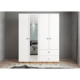 Baramolife GDH10 Harika Dört Kapaklı Ceviz Beyaz 160 cm Gardrop