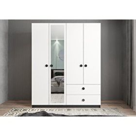 Baramolife GDH6 Harika Dört Kapaklı Antrasit Beyaz 140 cm Gardrop
