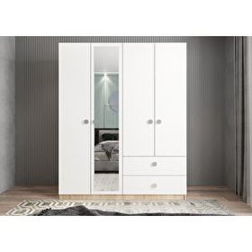 Baramolife GDH7 Harika Dört Kapaklı Meşe Beyaz 160 cm Gardrop