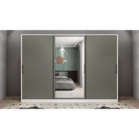 Baramolife GRI11 Işıltı Sürgülü Beyaz Füme 208 cm Gardrop