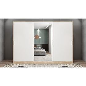 Baramolife GRI7 Işıltı Sürgülü Meşe Beyaz 240 cm Gardrop