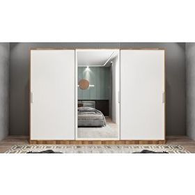 Baramolife GRI8 Işıltı Sürgülü Ceviz Beyaz 270 cm Gardrop