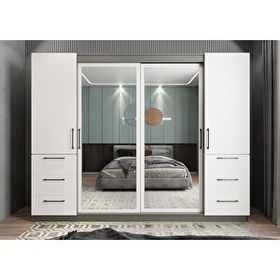 Baramolife GRM10 Mükemmel Sürgülü Çekmeceli Kapaklı Antrasit Beyaz 240 cm Gardrop