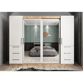 Baramolife GRM14 Mükemmel Sürgülü Çekmeceli Kapaklı Çam Beyaz 208 cm Gardrop