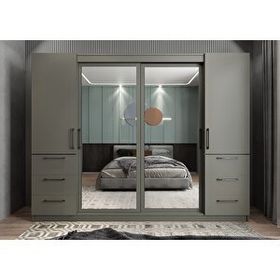 Baramolife GRM2 Mükemmel Sürgülü Çekmeceli Kapaklı Antrasit 208 cm Gardrop