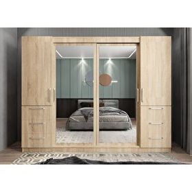Baramolife GRM4 Mükemmel Sürgülü Çekmeceli Kapaklı Meşe 270 cm Gardrop