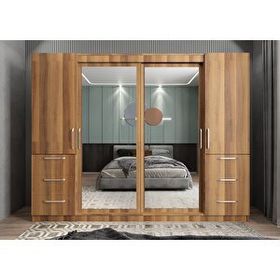 Baramolife GRM5 Mükemmel Sürgülü Çekmeceli Kapaklı Ceviz 270 cm Gardrop