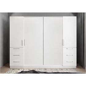 Baramolife GRME1 Mükemmel Sürgülü Çekmeceli Kapaklı Beyaz 240 cm Gardrop