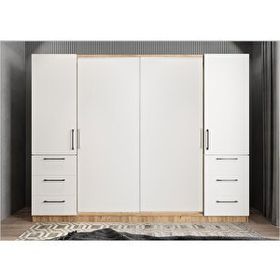 Baramolife GRME10 Eko Mükemmel Sürgülü Çekmeceli Kapaklı Çam Beyaz 208 cm Gardrop