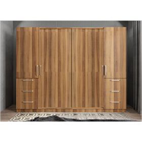 Baramolife GRME5 Eko Mükemmel Sürgülü Çekmeceli Kapaklı Ceviz 208 cm Gardrop