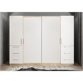 Baramolife GRME7 Eko Mükemmel Sürgülü Çekmeceli Kapaklı Meşe Beyaz 270 cm Gardrop