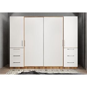Baramolife GRME9 Eko Mükemmel Sürgülü Çekmeceli Kapaklı Ceviz Beyaz 208 cm Gardrop